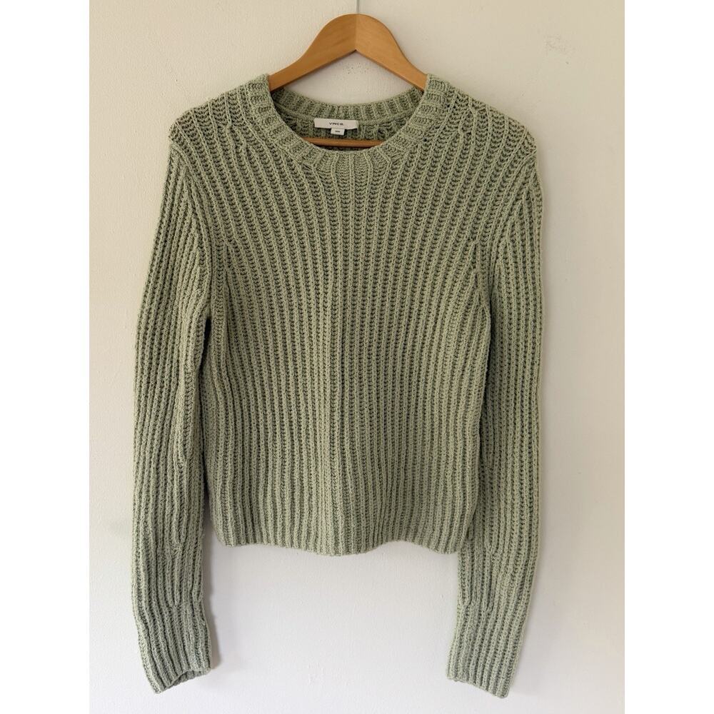 VINCE Crimped Cotton Crew Neck Sweater Womens Medium Light Green Long Sleeve - Picture 3 of 6